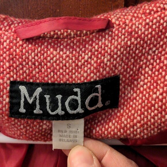 Mudd Red + White Hooded Double Breasted Wool Blend Peacoat - Picture 8 of 15